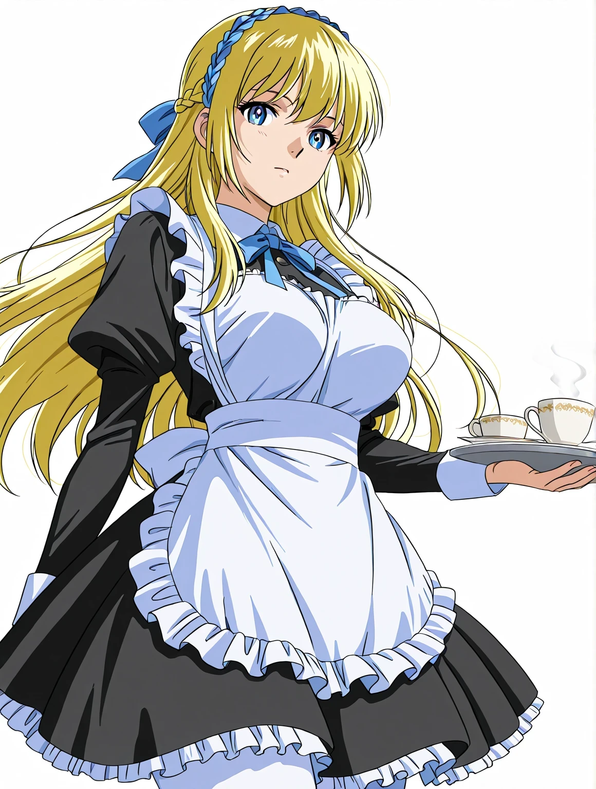 score 9 、score 8 up、score 7 up、source anime、masterpiece、highest quality、High Resolution、 1girl 、anime girls with a cup of black tea and a cake、alone、change in dress、( Maid ) girls、portrait of changeta、 Gold、long hair、 blue eyes、french braid、crown braid、blue hairband、Classic girl 、beautiful anime girls sitting on chairs、COLORED SKETCH ANIME MANGA PANEL、 2000s Anime Art Style 、Big Breasts、big breasts、Seductive anime girl in blue maid outfit 、white pantyhose、change、 classy atmosphere、slender body、Manga Painting 、 Long Sleeve、 Official Fanart、 HD FAN ART 、 in Bowwater art style、anime girls in a maid costume、enchanting anime girls、Anime Drawings、looking at viewer、cowboy shot、Girl Focus 、High quality color sketch、anime moe art style with slightly darker hair 、Wear nice clothes 、(anime girls)、Beautiful anime portrait、an anime girls、pretty anime girls、beautiful anime girls、 created by Anime Painter Studio、Anime dick!!!!、Painted in an anime artist's studio、realistic anime art style、 digital anime art!!、