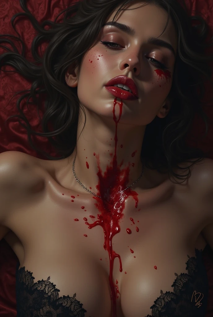 nude girl, blood flows from the vagina, blood vagina