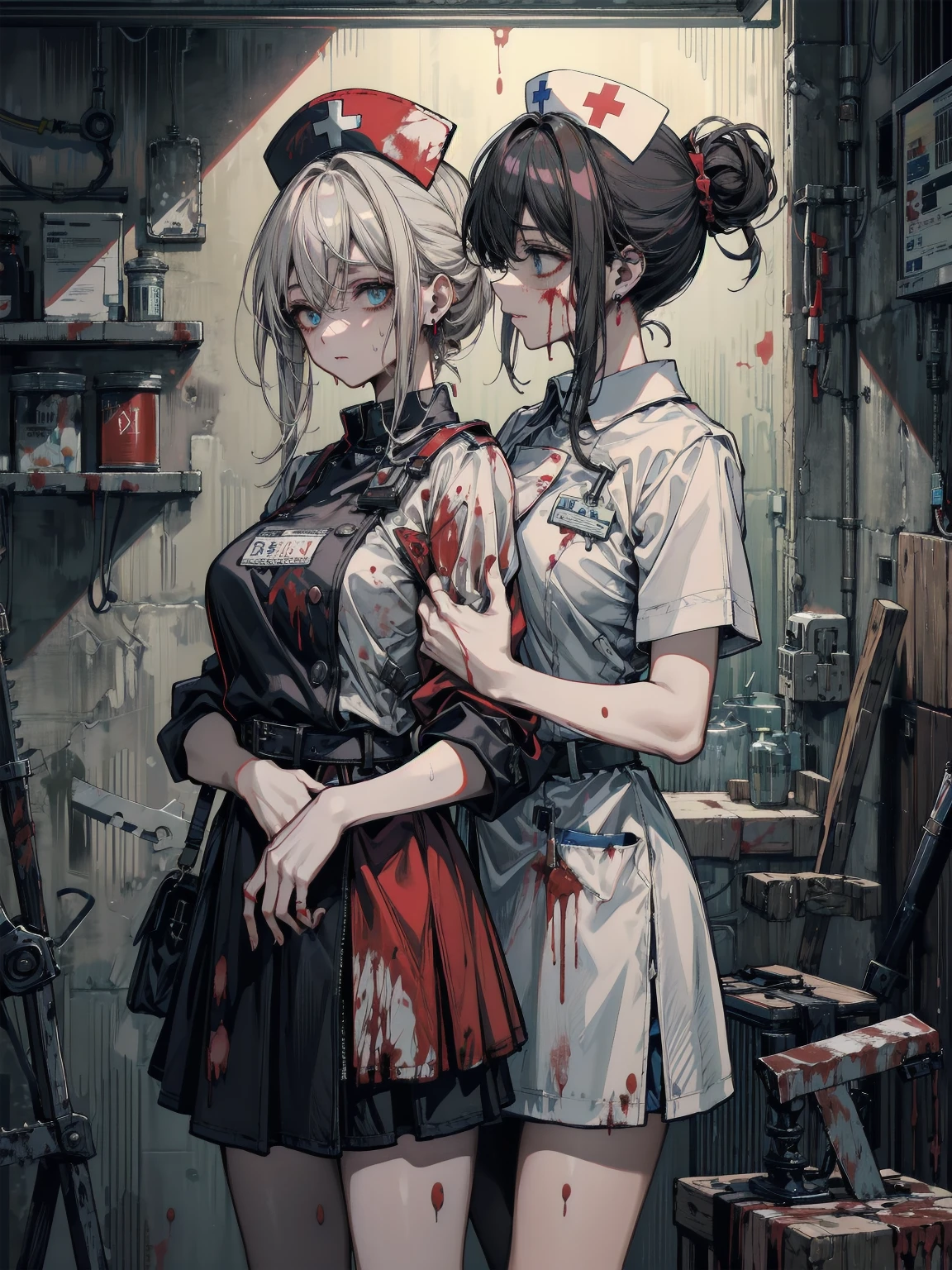 anime character with Blood dripping down his face and hands, gapmoe sick, gapmoe sick grimdark, sick, portrait gapmoe sick grimdark, danganronpa digital art, his eyes are, Bloody + concept art, Komaeda Nagito, guweiz, Kaneki Ken, [[Blood]]