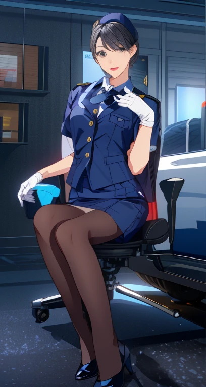 masterpiece, best quality, 1girl, 1struler, ponytail, braid, fake rabbit ears, detached collar, short necktie, blue necktie, bare shoulders, white leotard, cleavage, navel cutout, blue leggings, fishnets, wrist cuffs, huge breasts, sitting, fancy chair, mansion, looking at viewer, smile