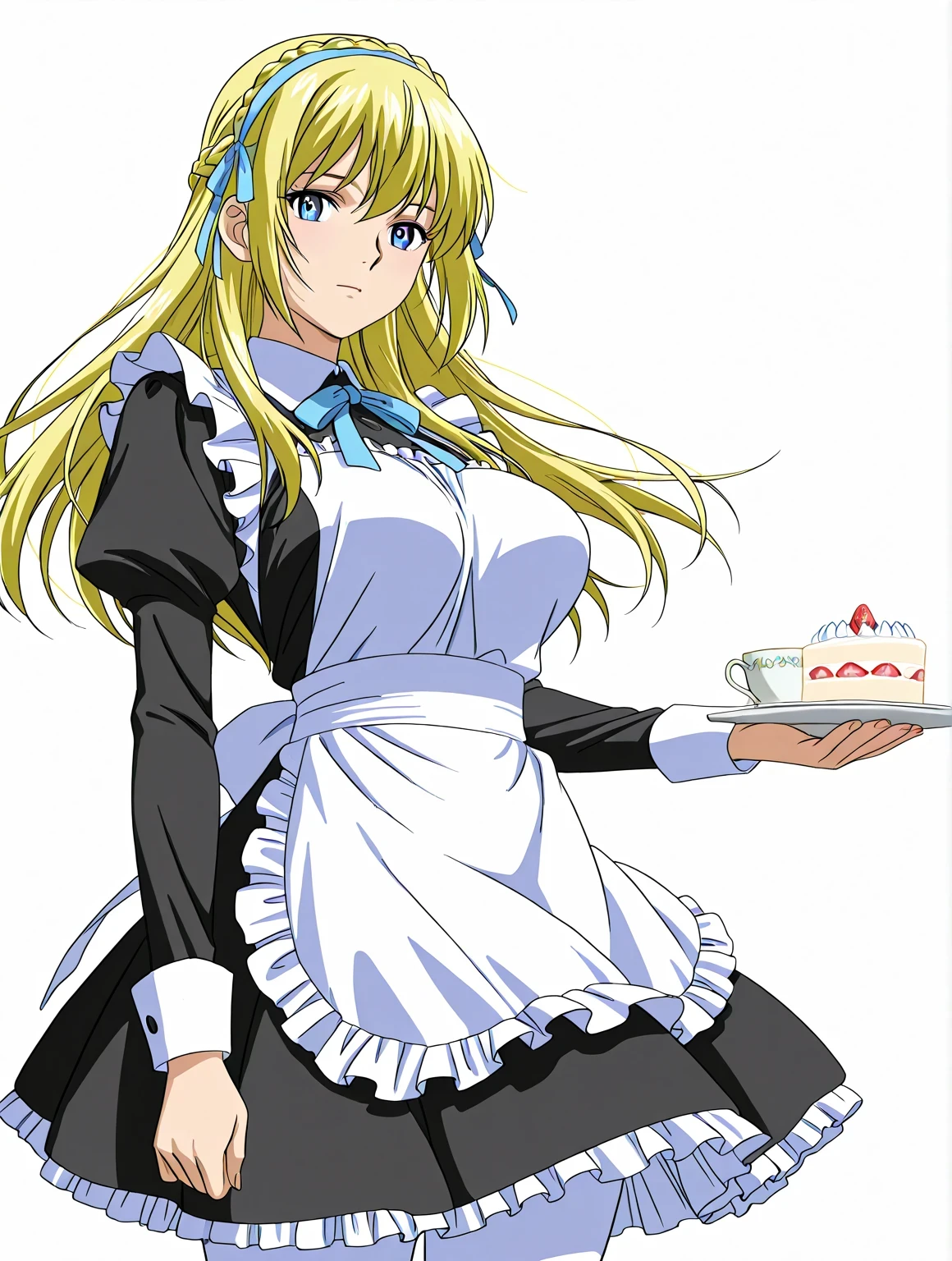 score 9 、score 8 up、score 7 up、source anime、masterpiece、highest quality、High Resolution、 1girl 、anime girls with a cup of black tea and a cake、alone、change in dress、( Maid ) girls、portrait of changeta、 Gold、long hair、 blue eyes、french braid、crown braid、blue hairband、Classic girl 、beautiful anime girls sitting on chairs、COLORED SKETCH ANIME MANGA PANEL、 2000s Anime Art Style 、Big Breasts、big breasts、Seductive anime girl in blue maid outfit 、white pantyhose、change、 classy atmosphere、slender body、Manga Painting 、 Long Sleeve、 Official Fanart、 HD FAN ART 、 in Bowwater art style、anime girls in a maid costume、魅惑的なアニメのgirls、Anime Drawings、looking at viewer、cowboy shot、Girl Focus 、High quality color sketch、anime moe art style with slightly darker hair 、Wear nice clothes 、(anime girls)、Beautiful anime portrait、an anime girls、pretty anime girls、beautiful anime girls、 created by Anime Painter Studio、Anime dick!!!!、Painted in an anime artist's studio、realistic anime art style、 digital anime art!!、