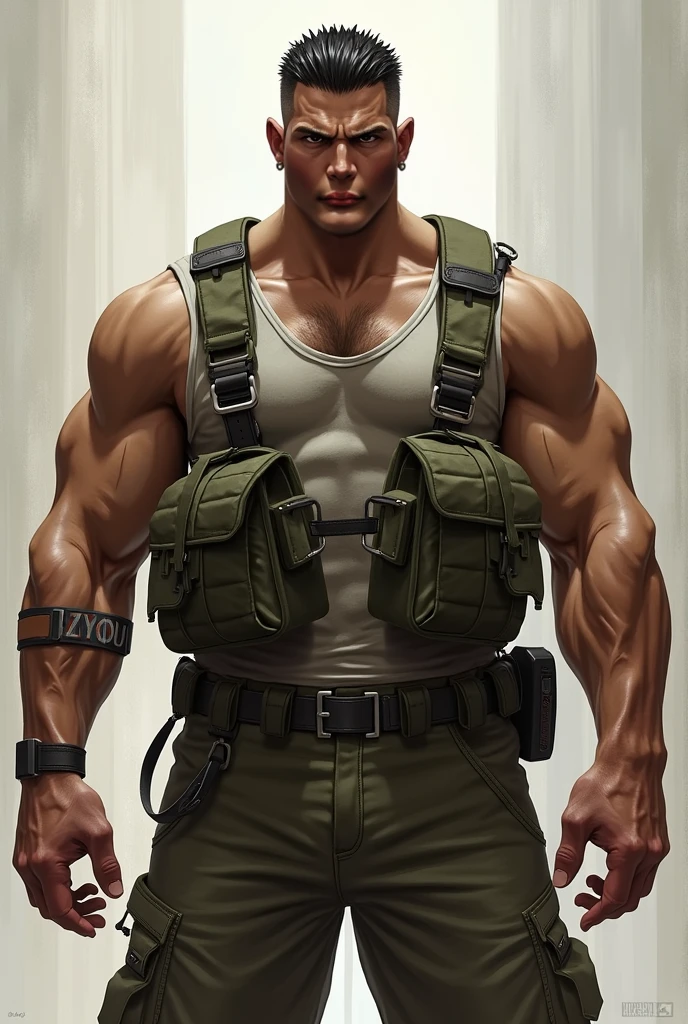 (Create a masterpiece: 1.2),(CGI art:1.3),(realistic:1.5),(After processing:1.3),(Sharp focus:1.3), man holding a gun , (gun:1.5) , straight, front ,Chris Redfield ,(black hair), smile open mouth, (Wear color olive green round neck T-shirt: 1.5), (with a Police badge: 1.2), olive green cargo, Korean guy , korean men, (High gloss details), chest muscles, large arm muscles, blood vessel, Big muscles, Broad shoulders, looking at the audience, Balancing the eyes, middle of the road , (Carrying a black backpack: 1.3) ,walk to camera ,(Run and fight:1.6)