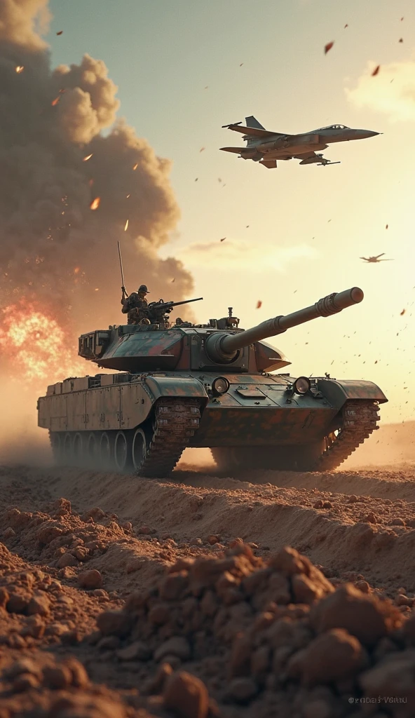 Armored Tank, a heavily armored battle tank, futuristic military vehicle, intricate mechanical details, gleaming metallic surface, imposing silhouette, treads tearing through the earth, advanced targeting systems, powerful cannon, clouds of smoke and debris, gritty war-torn environment, cinematic dramatic lighting, muted color palette, 8k, masterpiece, best quality, very aesthetic, absurdres