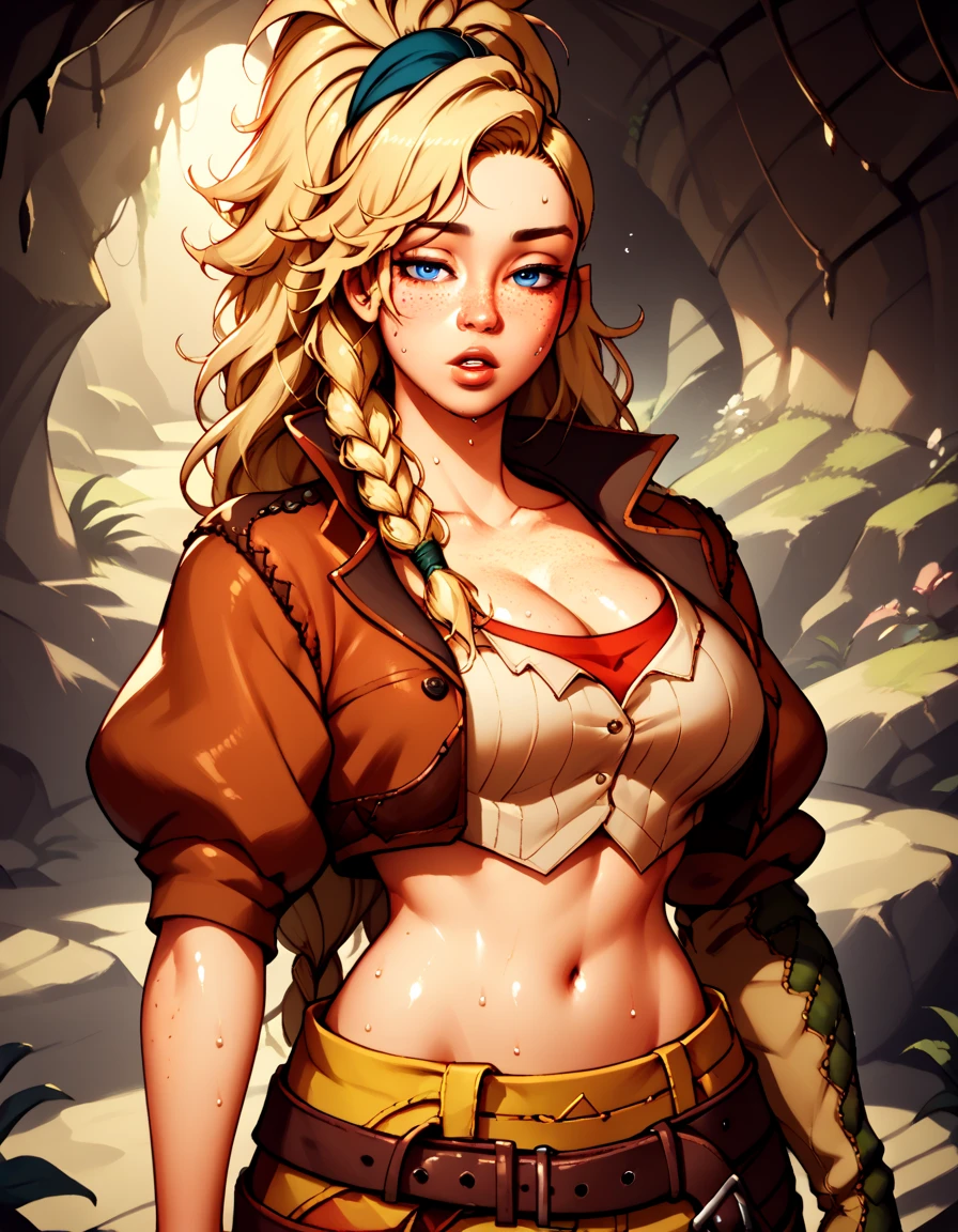 (masterpiece), (highest quality), (illustration), (super detailed), (high resolution), absurdity, 1girl,collei,genshin impact,forest village,forest trees,lake,waterfall,blush,smile,cowboy shot,wet,(one piece swimsuit),curvy