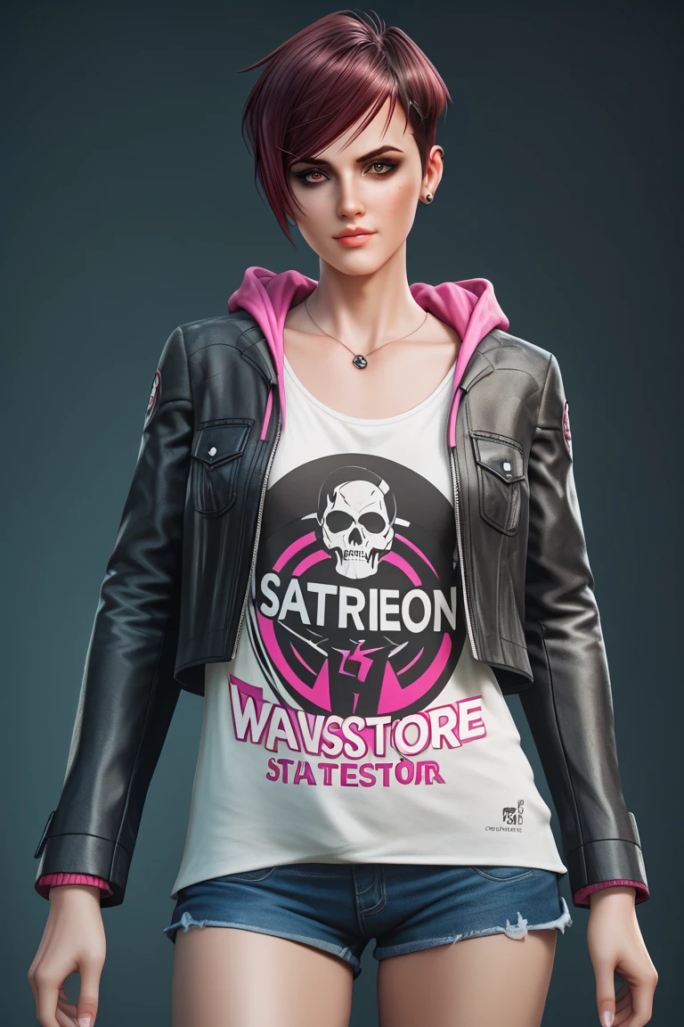 Character Design Sheet, a gorgeous woman, short red hair tied in a ponytail, natural green eyes, character reference sheet, character turn around