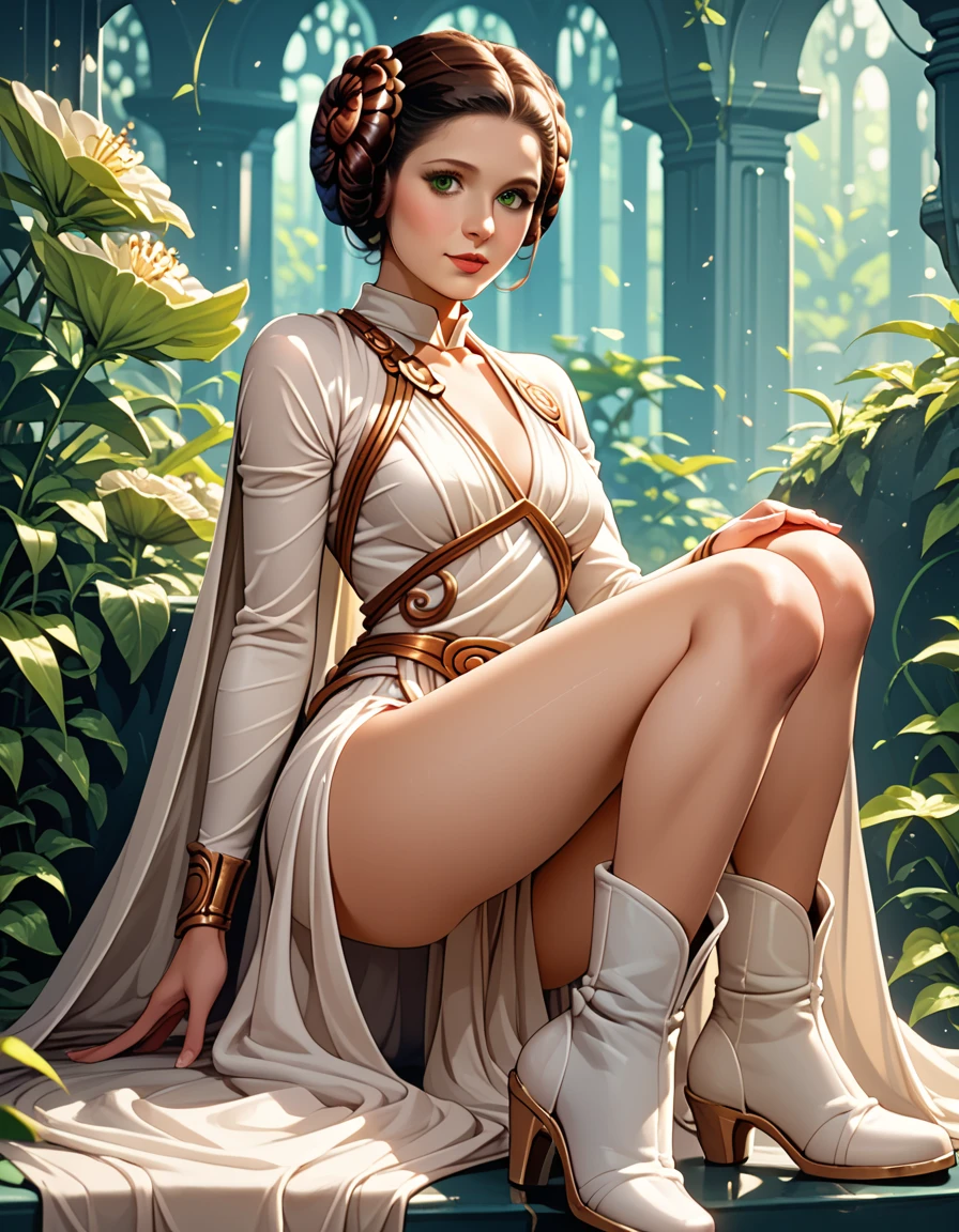 Alderaan Extravagant Lava-Laser-retina Anya Taylor Amber Cosplay "Princess Leia" 16k soft delicate face open mouth teeth mouse short hairstyle symmetrical muscular body suave seductive dramatic Bridaldress gothic shoulders covered flat copper ruby silk satin felt high fashion strange "Heavy Metal" spinel revealing underwear thick leather pubic hair short shaved thighs boots opal solid high heels Indigo DoF Crystaline Tourmaline throne 16k "star wars" DoF masterpieces "luis Royo" Guweiz and James Jean by CGSCOSITY tattoo, etc. SunLight Ultra luminescence "Ultra Octane Realism UHD XT3 16K DSLR HDR"