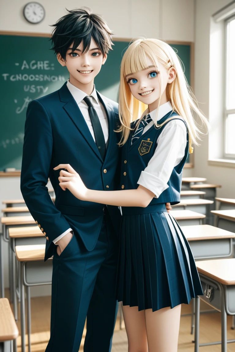 Ghost girl in classroom in school building at sunset(1.1)with the、Her lover male middle school student(1.2)、Strong sunset light coming in through the window、Sunset light reflected on indoor walls and floor、The ghost girl is glowing pale(1.1),、She is floating in the air(1.1)、Ghost girl is a translucent figure with transparent background(1.1)、The ghost girl has golden eyes that shine strongly(1.1), Ghost Girl is a middle school girl(1.1)、Ghost girl is a girl in school uniform(1.1)、The girl has a small face(1.1)、Natural Permaron Hair(1.1), cute school uniform(1.1)、big eye(1.1)、luminous body(1.1)、Slender and small breasts(1.1)、Staring at you(1..1)、Junior high school boy in uniform(1.2)、Junior high school boy looking at ghost girl with precious love(1.2)、Junior high school boys(1.2)、masterpiece、Transparency of the entire screen、Photographic effects, 1girl, 1boy, top-quality, realisitic, Photorealsitic, natural, top-quality, masterpiece, extremely delicate and beautiful, ighly detailed, finedetail, The ultra-detailliert, hight resolution, ighly detailed, realisitic, The ultra -The high-definition, top-quality, The ultra -The high-definition, High-quality textures,