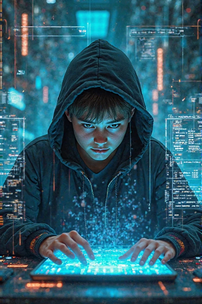 (photorealism:1.2), a boy hack huge system