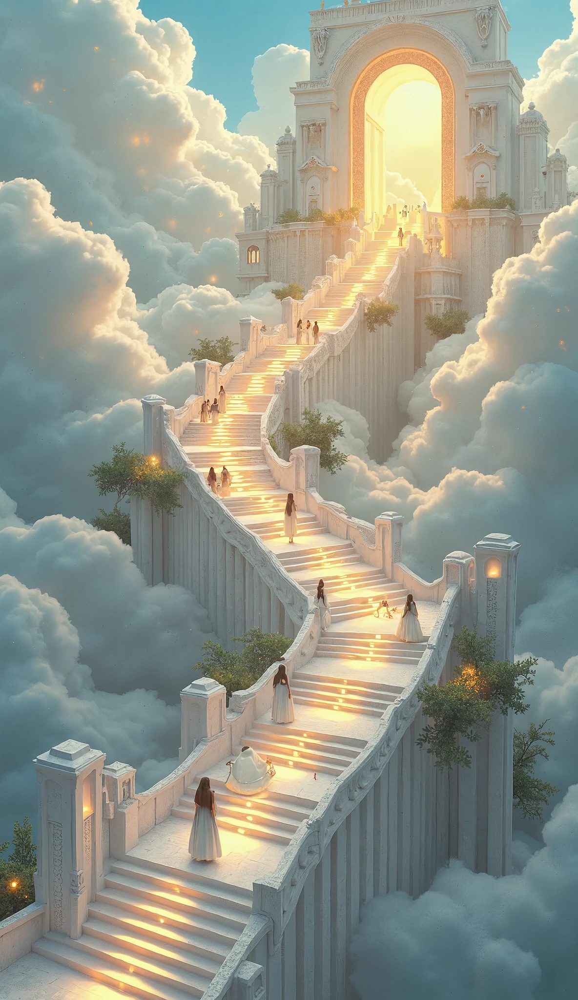 There is a stairway leading to a castle in the sky - SeaArt AI
