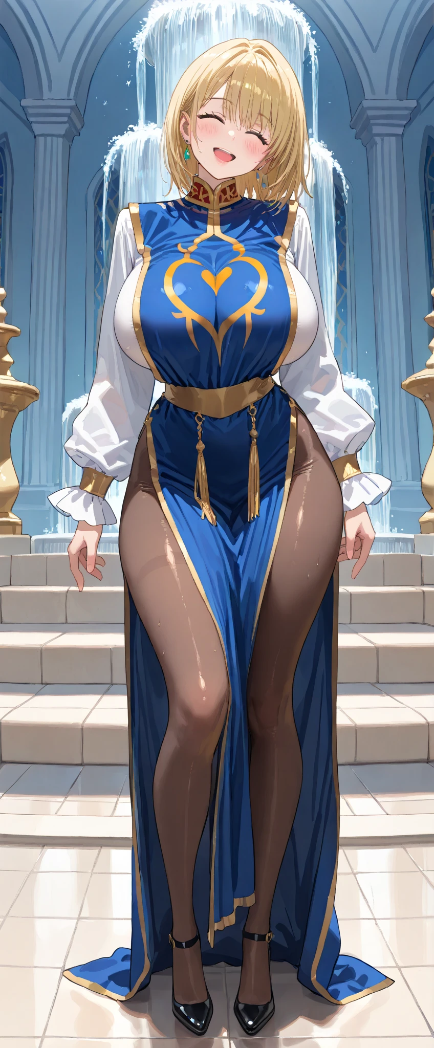 (masterpiece, best quality:1.2), 1girl, blonde, Demikin Fantasy Race, solo, Roxanne, Slave, Roxanne Slave Harem in the Labyrinth of the Other World, full body, toe to head, standing straight symmetrical
