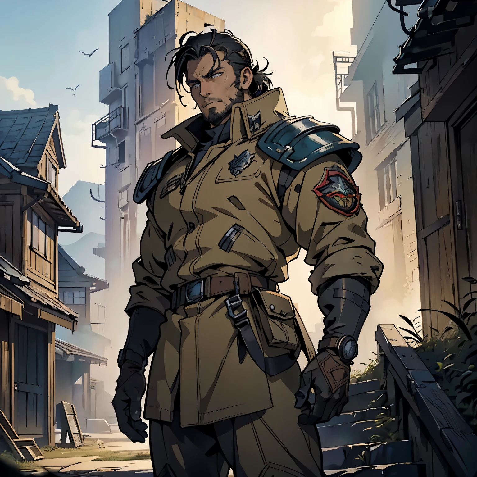 ((Best quality)), ((masterpiece)), ((realistic cartoon)), ((perfect character)):
In this stunning and highly detailed realistic cartoon, we present a male human. The man stands tall, a middle-aged man, and he's Tempestus Scions from Warhammer 40K, and powerfully built, he has tan skin, and long raven black hair. he had grey eyes, wore an old USA military uniform, and had a strong balanced muscle body.
Every element of this masterpiece is carefully designed to create a sense of realism and immersion. The intricacies of the man's clothing, the mesmerizing effects of the area around him and he was in landscape in winter season, and the level of detail in his weathered face all contribute to a captivating visual experience. This artwork is presented in stunning UHD resolution, allowing you to appreciate every nuance and intricacy in breathtaking detail.
Eye level, scenic, masterpiece.