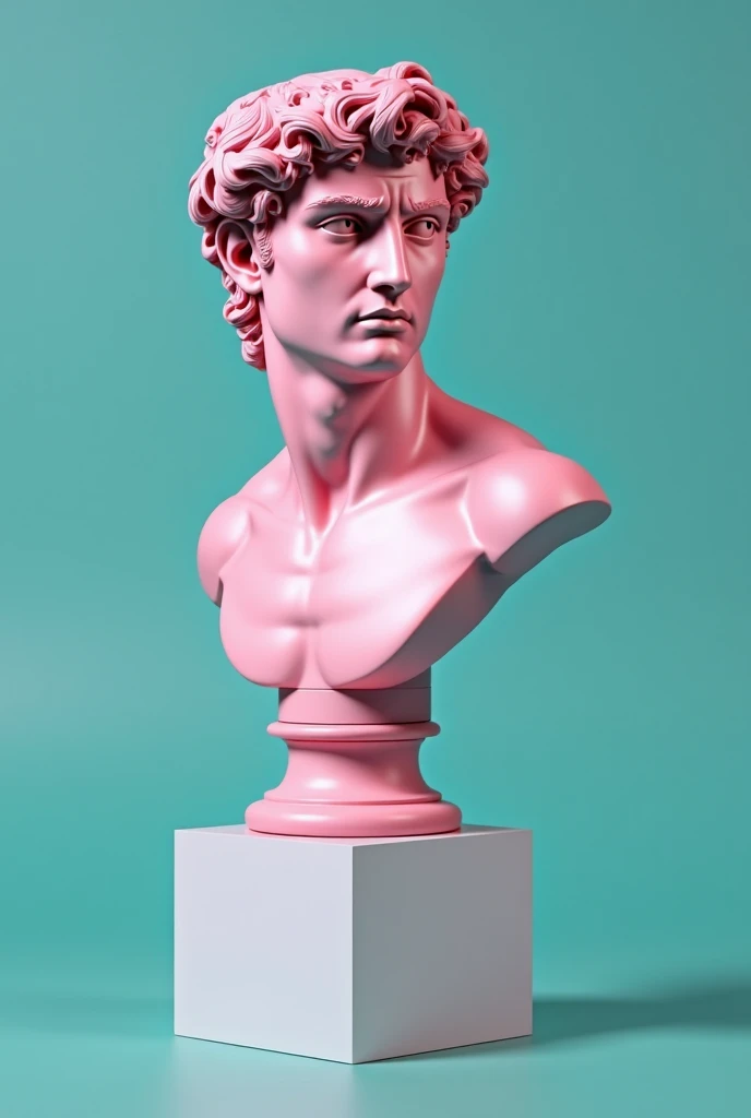 Julius Caesar statue chewing bubblegum
with his jacked body
image has a baby pink plain background
