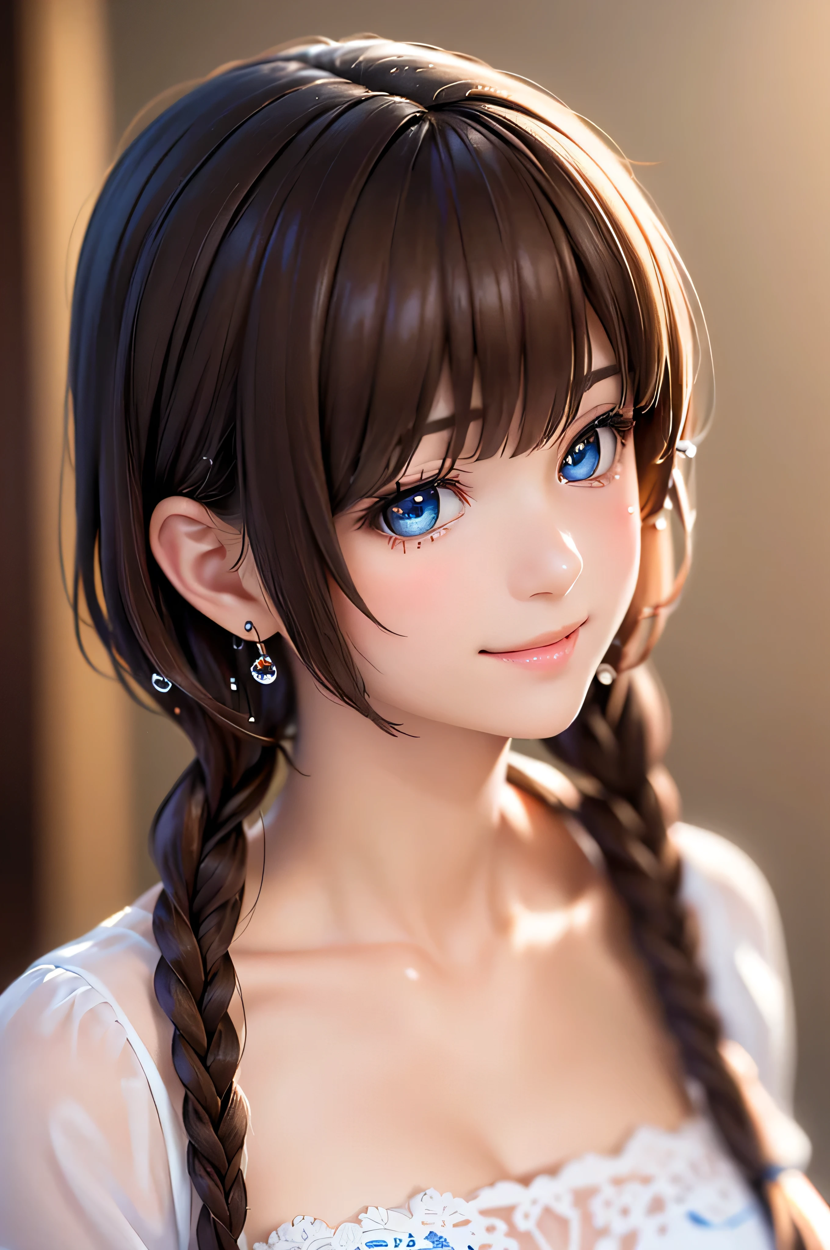 , ( brown short hair :1.5,Halterbra:1.5,Short braids:1.5), (photorealistic:1.8), (masterpiece, sidelights in the form of drops, Exquisitely Beautiful Eyes: 1.5), masterpiece portraits, realistic, 3d face,(cute face), front view: 1.6、 ( sparkling blue eyes :1.2),plump face:1.5,(We say:1.5)、(charming smile:1.2),Rosy Mouth, because I get used to ', abs, shiny hair, brown tanned skin , glowing skin: 1.5、medium breasts,Chest、alone,(stand)、wet skin flowing with water drops、(black thin micro bikini:1.4)、(character emphasis:1.5、 portraits:1.5、Photo of the upper body above the waist), (Midsummer Beach Background:1.4), blue sky,
