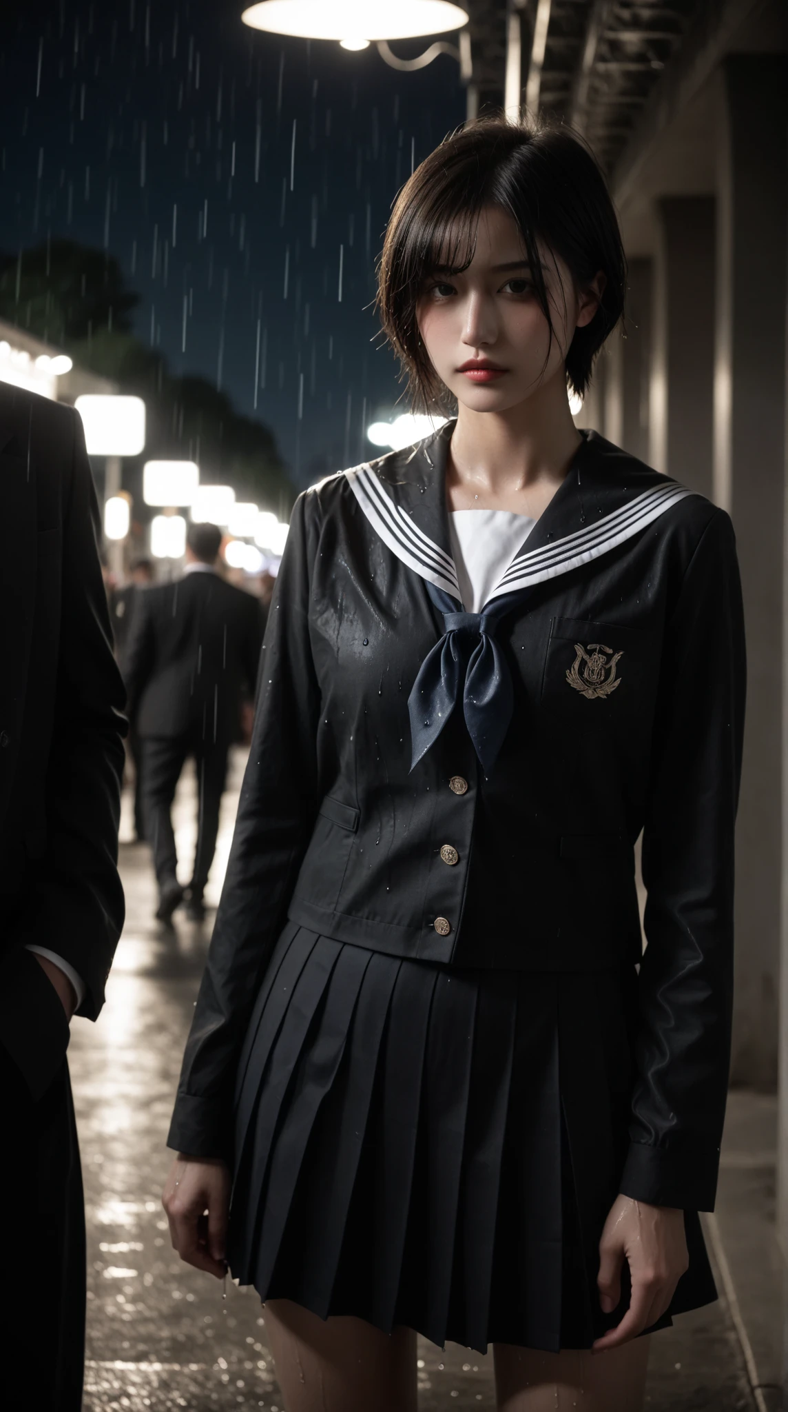 masterpiece、Highest quality、Ultra-high resolution、、colorful、Flat Color、Depth of written boundary、Lens Flare 1 Girl、、Black-haired、Staring at the audience suit Dress shirt belt suspenders Working Adults case OL Black jacket Glare Big ample breasts Sex jeans