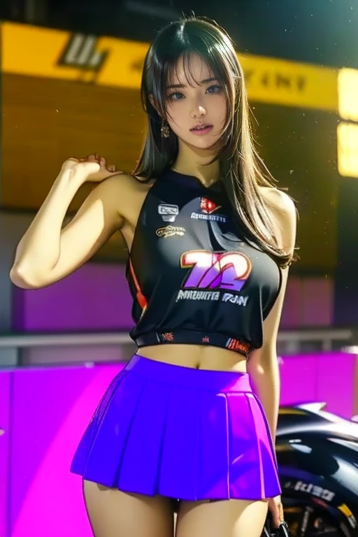 Masterpiece: 1.2, best quality), realistic, (real picture, rich details details, depth of field), (1girl, solo), makeup, cleft lip, high detail, perfect face shape, (small breasts: 1.4), (skindentation), thick thighs, Wide hips, thin waist, tall, coral, red lips, red eyes, ponytail, ((((basketball girl, loose clothes, black basketball suit, mid-length pants)))), (sweat: 1.2), (wet), blush, sweaty