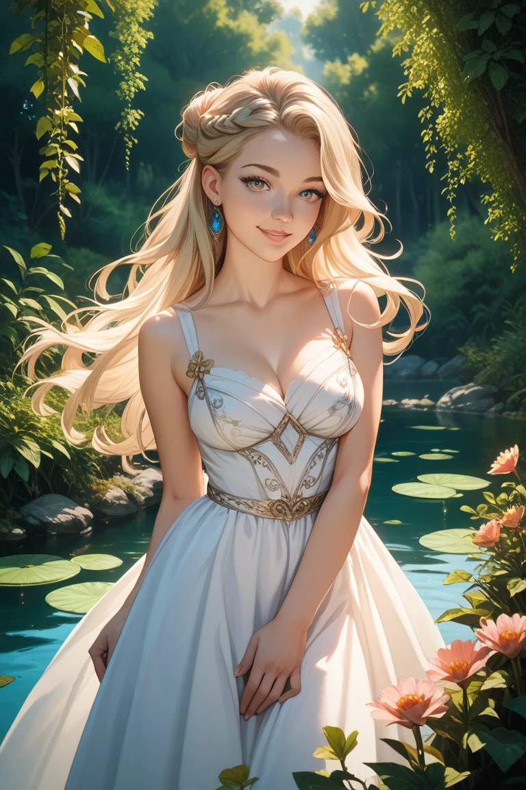 Beautiful female figure wrapped in blue roses, sitting down with a dreamy expression on her face. The surreal blue roses are delicately wrapped around her body, accentuating her blonde hair. The background is a fantasy landscape with a soft, dreamy glow. Shot with a Canon EOS R5, the composition is centered on the figure with a slightly tilted angle. The perspective is slightly from above, capturing the full beauty of the roses. The lighting is soft and diffused, highlighting the figure and roses while creating a dreamy atmosphere. The depth of field is shallow, with the roses in focus and the background softly blurred. The shutter speed is slow, capturing the delicate movement of the roses. The photo quality is high, with vibrant colors and sharp details. The overall effect is a surreal and dreamy image that captures the beauty of the female figure and the blue roses. --style raw --no camera --v 5.1