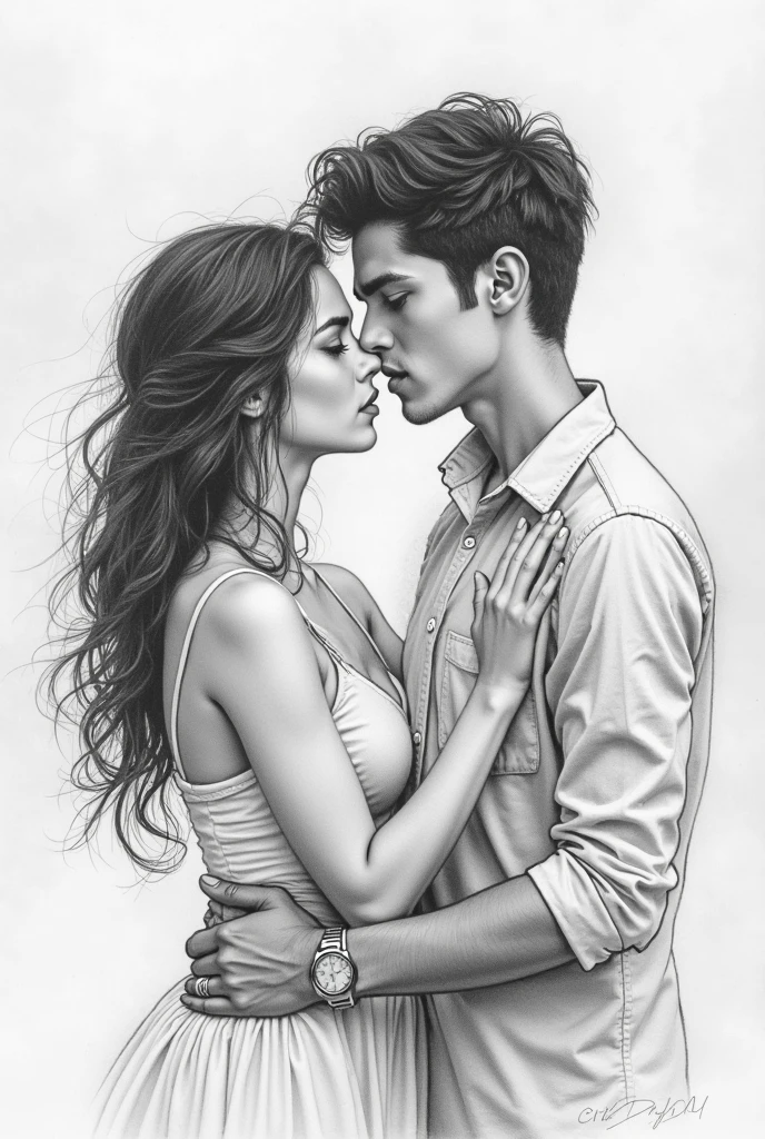 black and white drawing couple , Man with a woman in his arms, (literary sketch: 0.6, quick sketch, 5 minutos de desafio de desenho: 1.5, linhas simples: 1, apenas linhas: 1.5, not colors), fundo branco, harsh: 0.6,