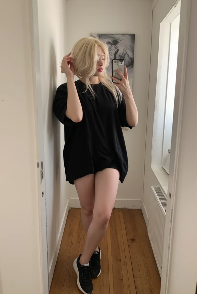 Sendnudesx, standing, looking at viewer, wearing black long sleeve turtleneck sweater and jeans, medium shot, (masterpiece), (best quality:1.2), absurdres, intricate details, (highly detailed skin:1.2), <lora:Sendnudesx:0.85>