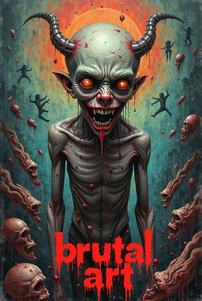 (design a surreal and brutal image combining pop culture and classical techniques with a ungodly nightmarish theme) by Mark Ryden
rich colors
Prefect light
terrorcore art
horrorcore art
brutalcore art
flawless scratch art
by Mark Ryden
inspired by Mark Ryden
mark ryden in the style of
brutal surrealism lowbrow art style
inspired by Ray Caesar
In the bottom center, display the stylized blood text "Brutal Art" prominently at the bottom. --q 300 --c 500
