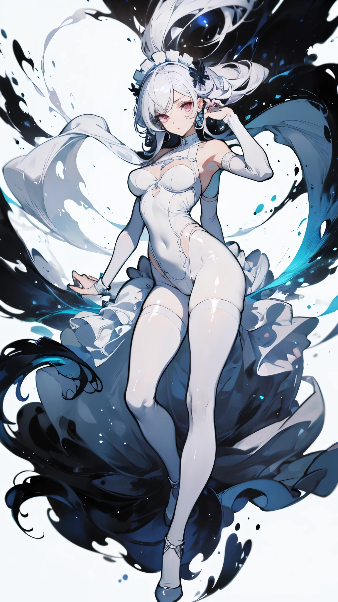 Vicious white cat,Dull yellow eyes,Close-up of extreme body details,White fangs,Sharp claws,Sitting on the ruins,Full body like,Phlegm sputum, phlegm