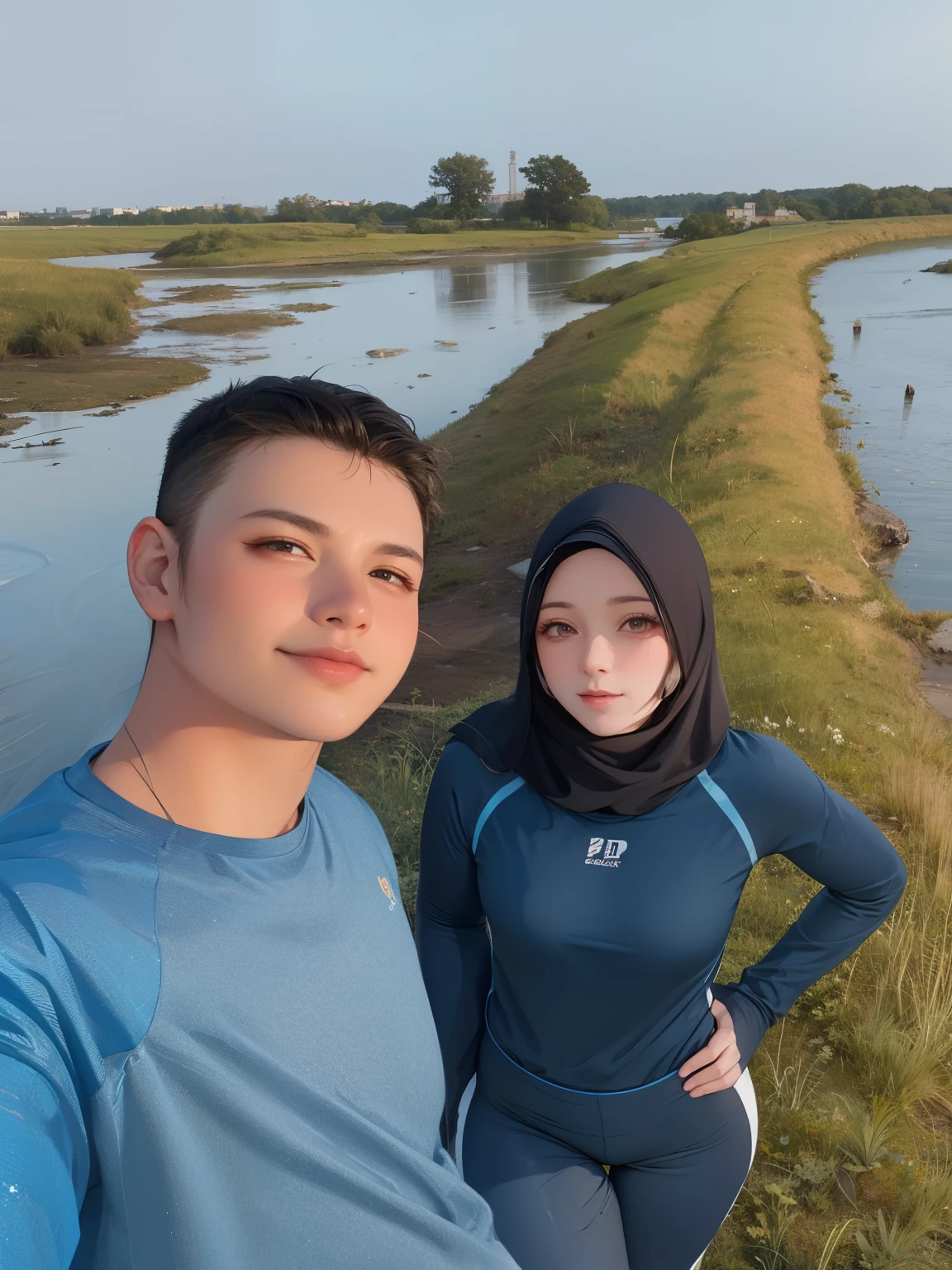 perfect face, 4k, hijab, sportwear, tight suit