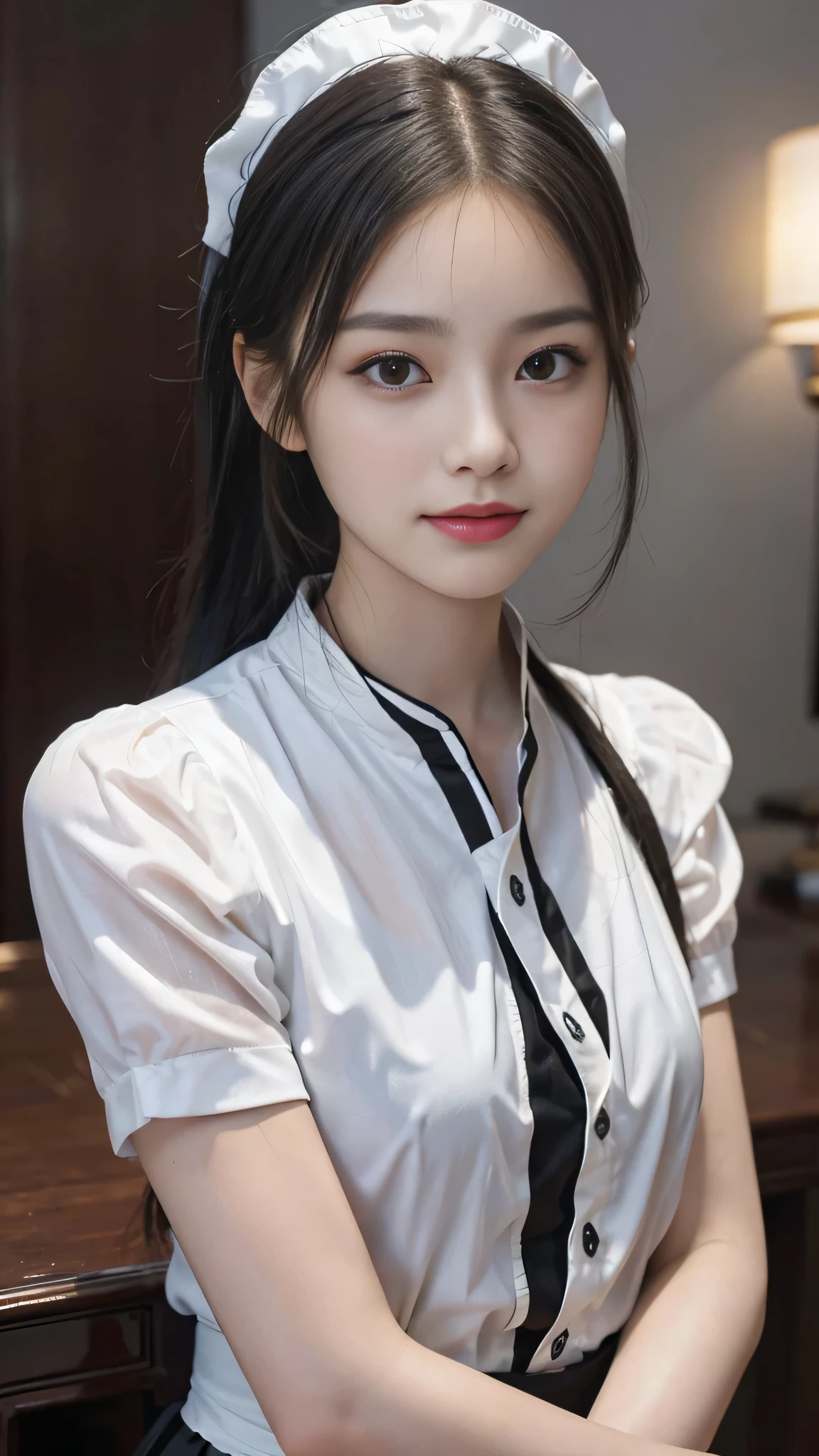 korean model , slim body , medium breasts, 167cm ，Movie Angle，long black ponytails hairstyle, （Cute girl，anatomy correct, light pink chinese qipao with short sleeves，（ art，geomerty），（plethora of colorest quality，high detail，tmasterpiece，Cinematic lighting effects，4K，Chiaroscuro )