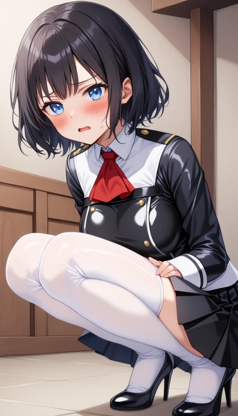 (Unity 8K Wall Pace),(Highest quality),(High resolution),(Very detailed),(Perfect Anatomy),(Beautiful attention to detail),(Very detailedベニス),(masterpiece, Highest quality), Browsing Caution,(1man,1girl), BREAK Japan,Girl,,(Not cute),((scared:1.8)),Black Hair,(pixie cut),short hear,,Japanese ,Navy Blue Blazer,Pleated skirt,White socks,Sit in front of the audience,Staring at the audience,(hand job:1.5),Grab your penis, BREAK Small penis,(Viewer's penis),Realistic penis,(facial),