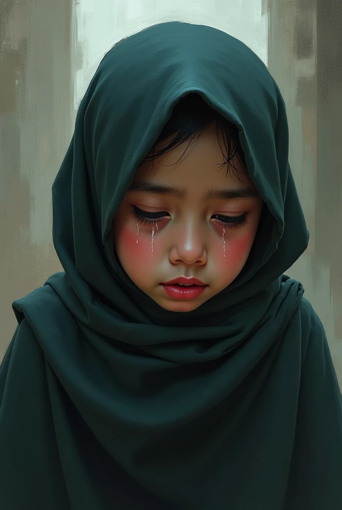 Malaysian school kid,vomiting,wears white,side view potrait, vomiting into floor
,wears white hijab