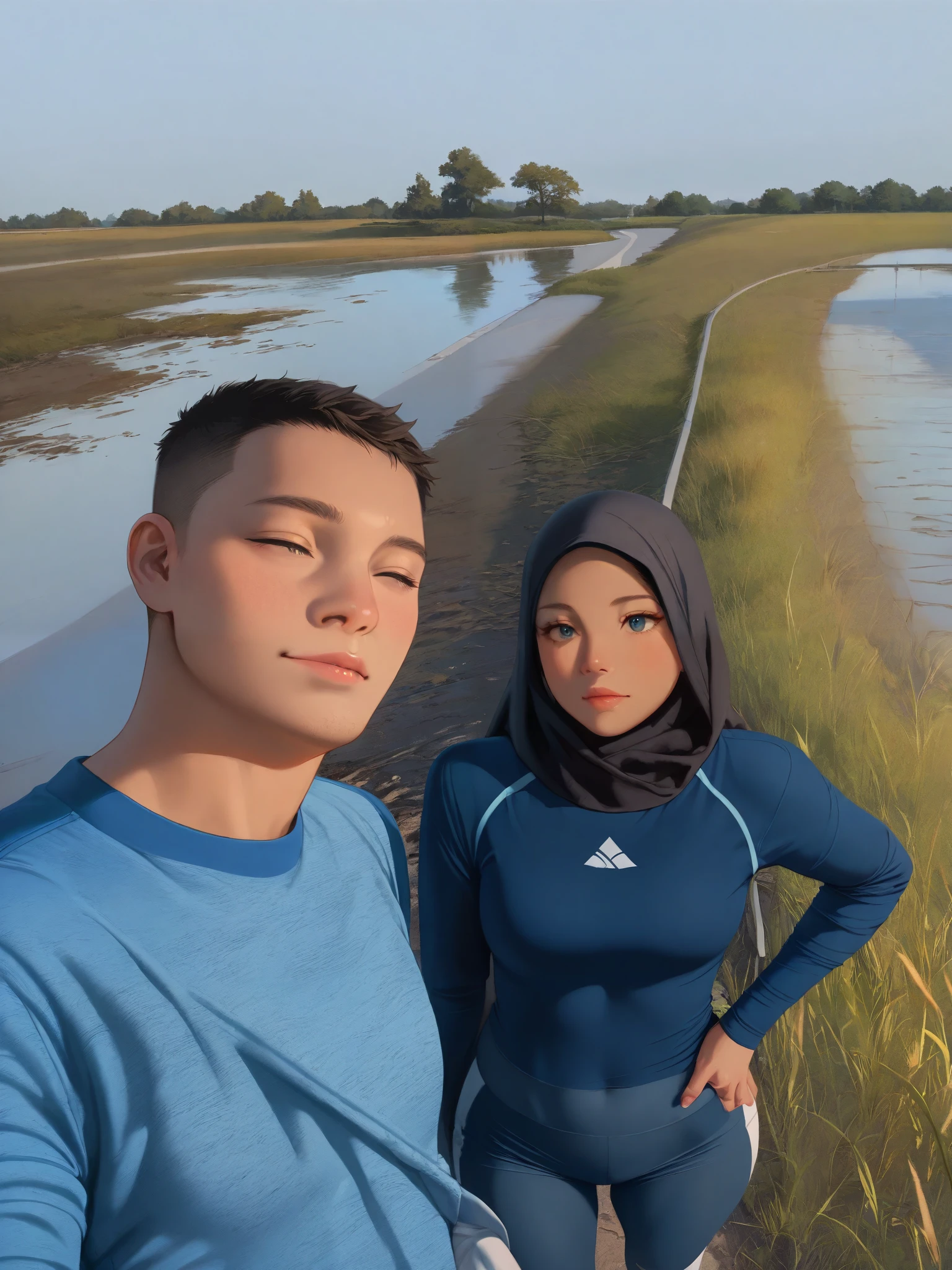 perfect face, 4k, hijab, sportwear, tight suit