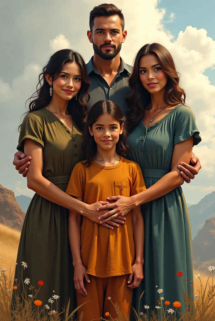 familia com casal homem, Realistic 5-year-old woman and , detalhado