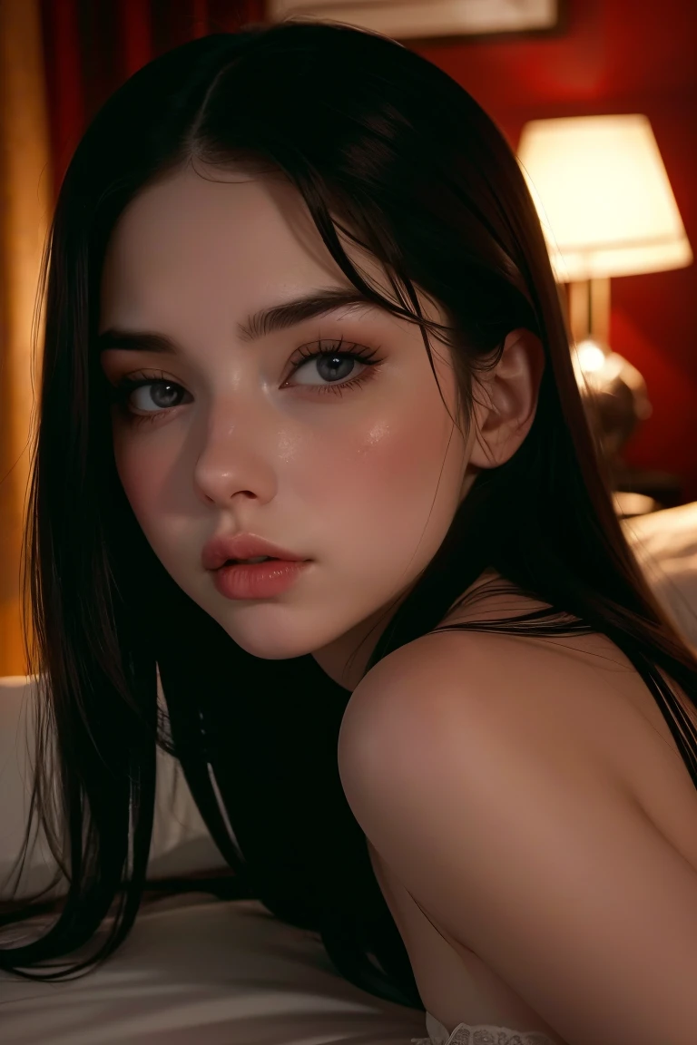 Best Quality, Masterpiece, Ultra High Resolution, (Realism: 1.4), Original Photo, 1Girl, Emerald Gemstone Eyes, Bare Shoulder, In the Dark, Deep Shadow, Low Key, Cold Light