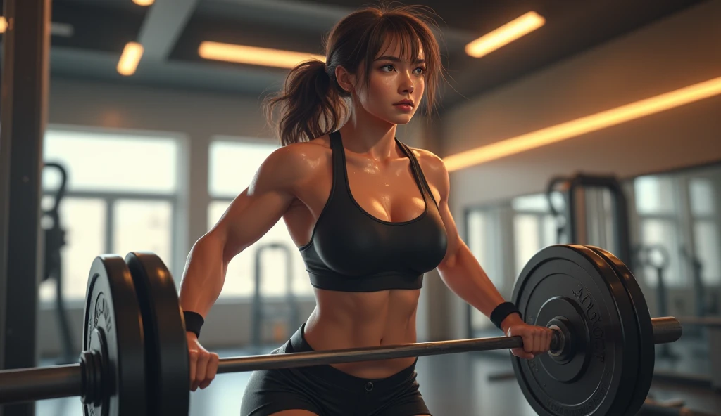 ((best quality)), ((masterpiece)), (detailed), Beautiful indian girl,32 body shape,lovely face,fitness model,well dressed,workout,cinematic lighting,beautiful skin,real,slim,1st at gym,golden ration