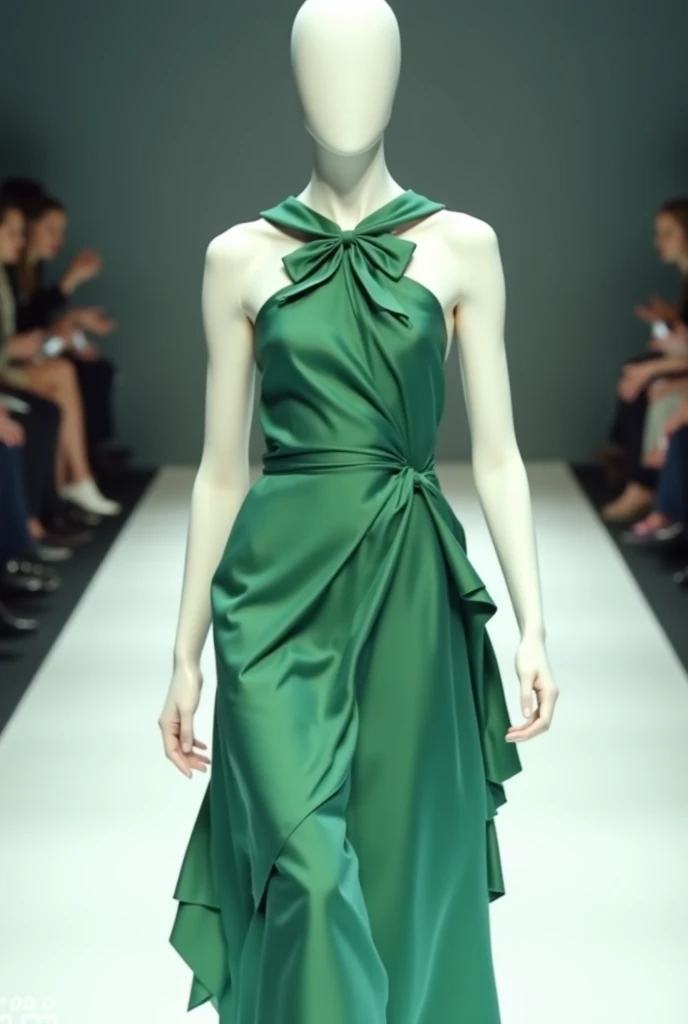 Fashion model, professional model on runway walking, presenting long dress, MILF