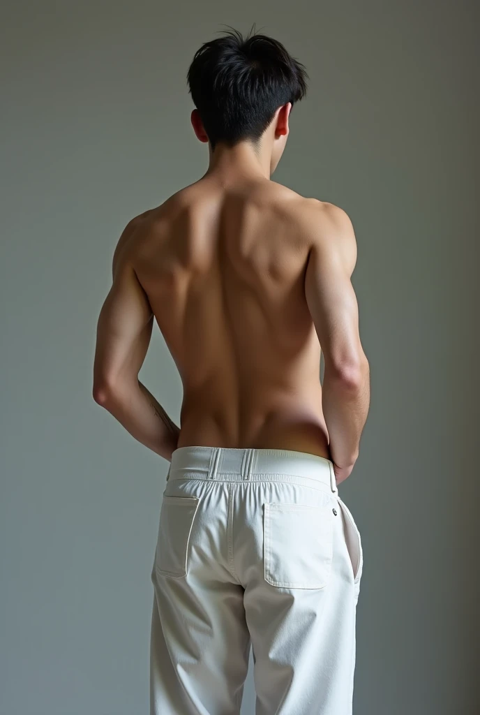 a man who has a stocky body facing backwards