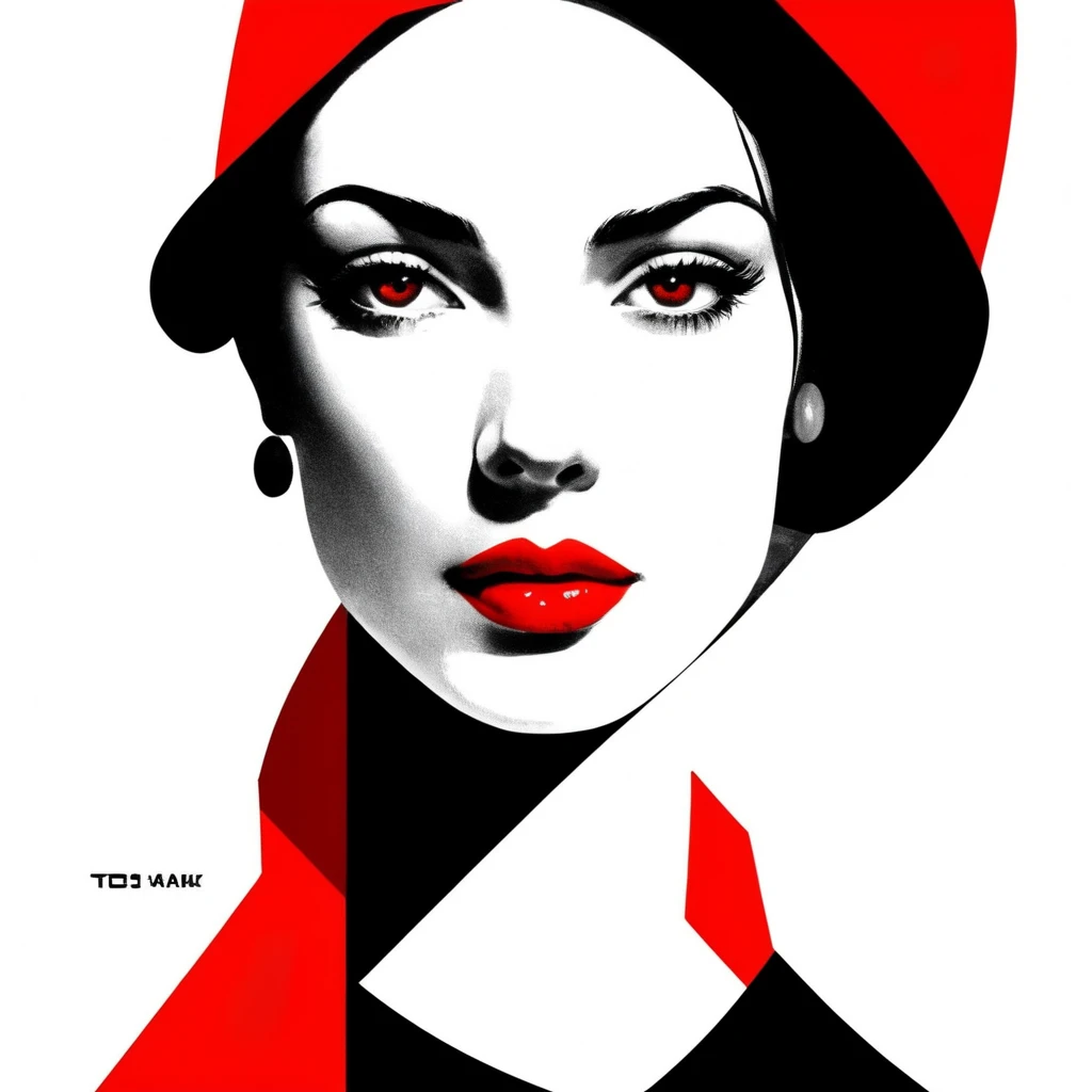 a ohwxbl woman in a state of ecstasy draws illustrations in the style of Louis Jover and Andy Warhol. Red, grey, white and black, clear bold lines, no gradients, just bright solid colors. Very contrasting background. Extremely sensual position. <lora:brittlower-ohwxbl:1>