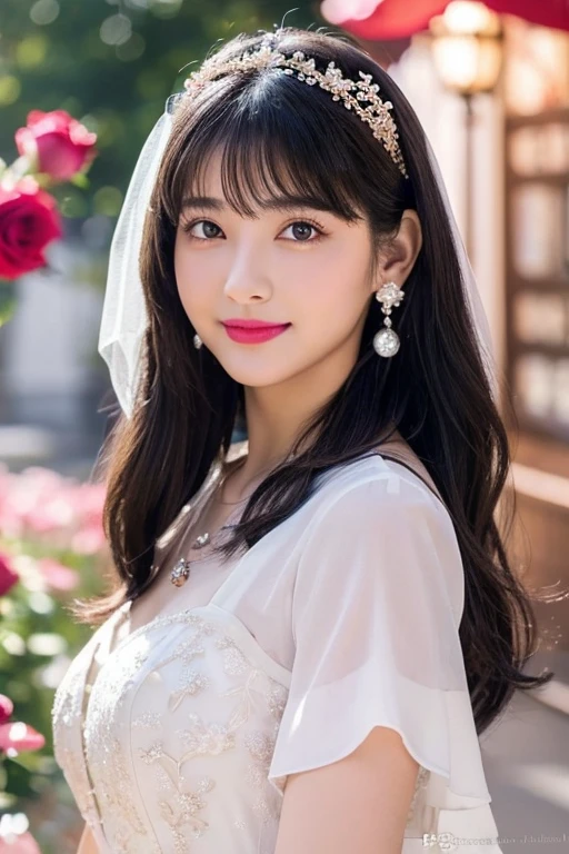 ((Full Shot:1.3)) (Big Tits 1.4) ((highest quality)), ((masterpiece)), (Get used to it), Perfect Face (She is 24 years old、The sexiest and most beautiful Japanese fantasy girls) ((highest quality)), ((masterpiece)) ((Her incredibly straight, waist-length, high quality hair is very shiny and glossy and has a lot of volume and shine. Her hair is a deep black.)) (Her bangs are beautiful and full:1.3) ((big 1.4)) (Perfect sexy professional makeup bright crimson lips Solid black eyeliner) Beautiful japanese sexy face, Japanese facial features, (She has the typical skin tone and body type of a Japanese person.) Hand and finger detail Beautiful Eyes Mouth Details the corners of the mouth rise slightly Cool look (The eyebrows are dark brown in color) (She is wearing a fantasy pure white lace gown dress and healing spellcaster gear.:1.5 She is wearing a gorgeous white Victorian dress:1.I'wear 5..) (She holds a healing wand、Posed as if casting a healing spell:2.4) (Open your mouth:1.5) (This is in the forest of a fantasy world) good, Anatomically correct hand Thin fingers 5 anatomically correct fingers