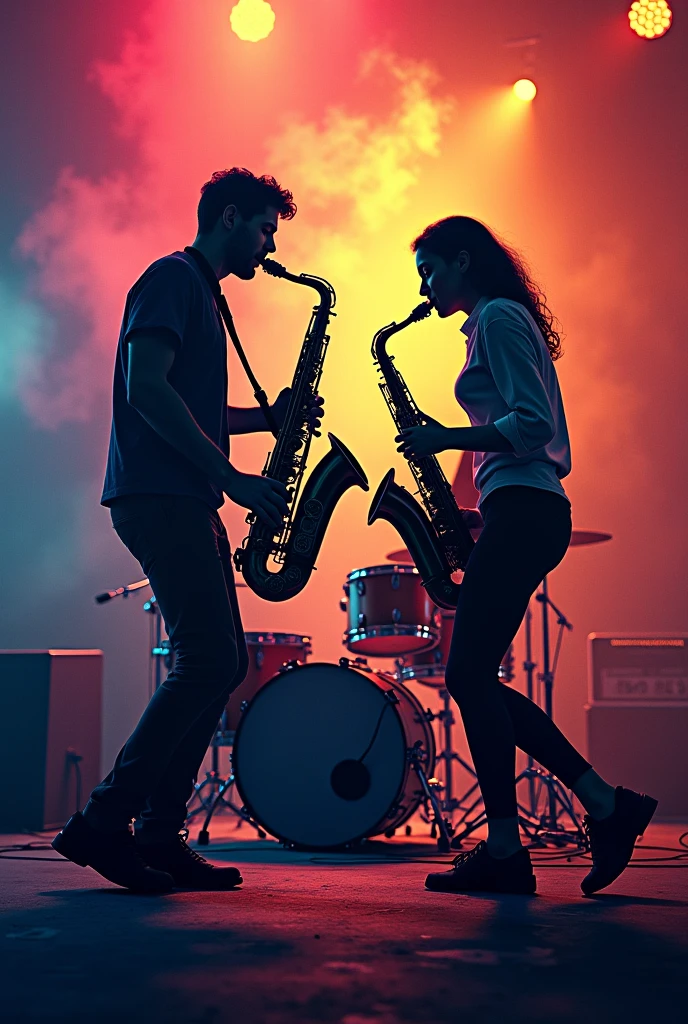 Rocker couple Saxophonist and baby face girl