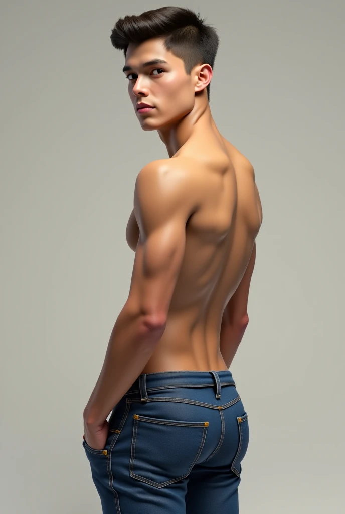 Twink boy hot and sexy and with perfect body wear jeans with perfect and cute ass with nice hair and he is