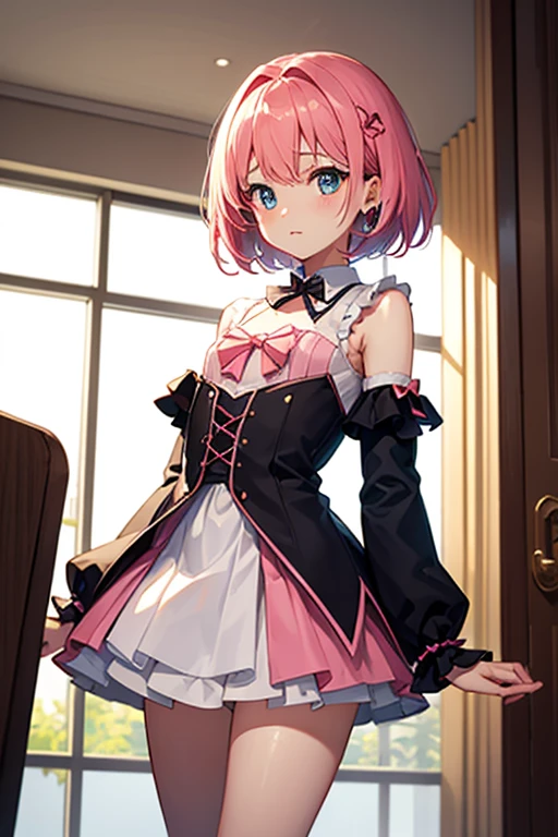 masterpiece, best quality, ultra realistic, hyper-detailed, 8k resolution, RAW photo, sharp focus, Adorable guard dog girl, very cute, kawaii, Bondage corset dress, paw gloves, side shots, top angles, shy faces, perfect anatomy,
