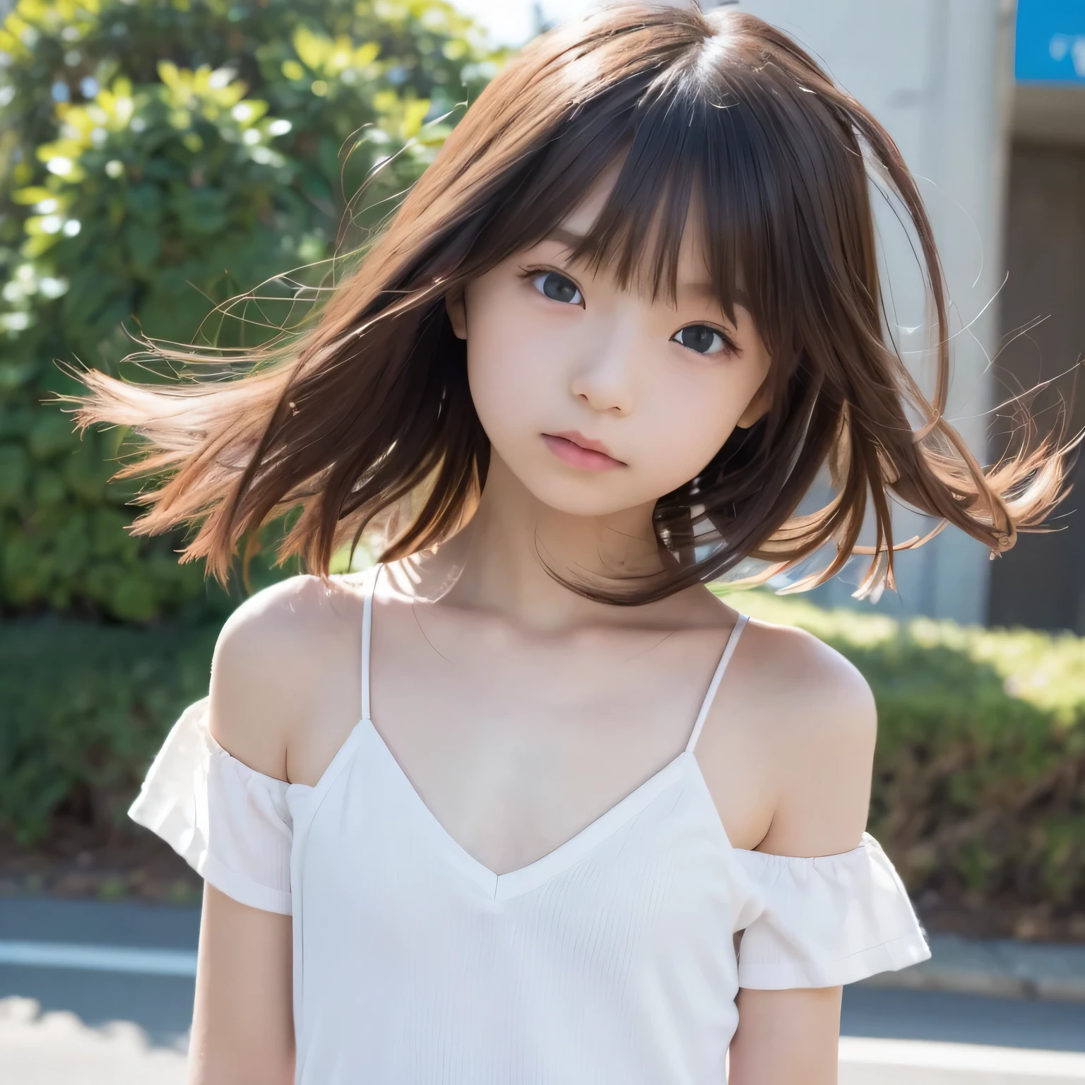 ((( thin))),、((( )))、((( Smooth Hair)))、(((solo))), (((girl 1people))),((( standing straight ))),(((Naked ))), Completely naked, complicated details, ((( upper body photo))),((( Upper Body Closeup )))、(((8age))),(((lob)))、 small smile ,((( is short))),((( standing straight )))、(((Naked elementary school students(( flat chest like a boy)))、(((Dairy-free)))、(((flat chest)))、(((upper body close-up))),((( Beautiful Streetscapes))),(((The Wind Is Blowing)))