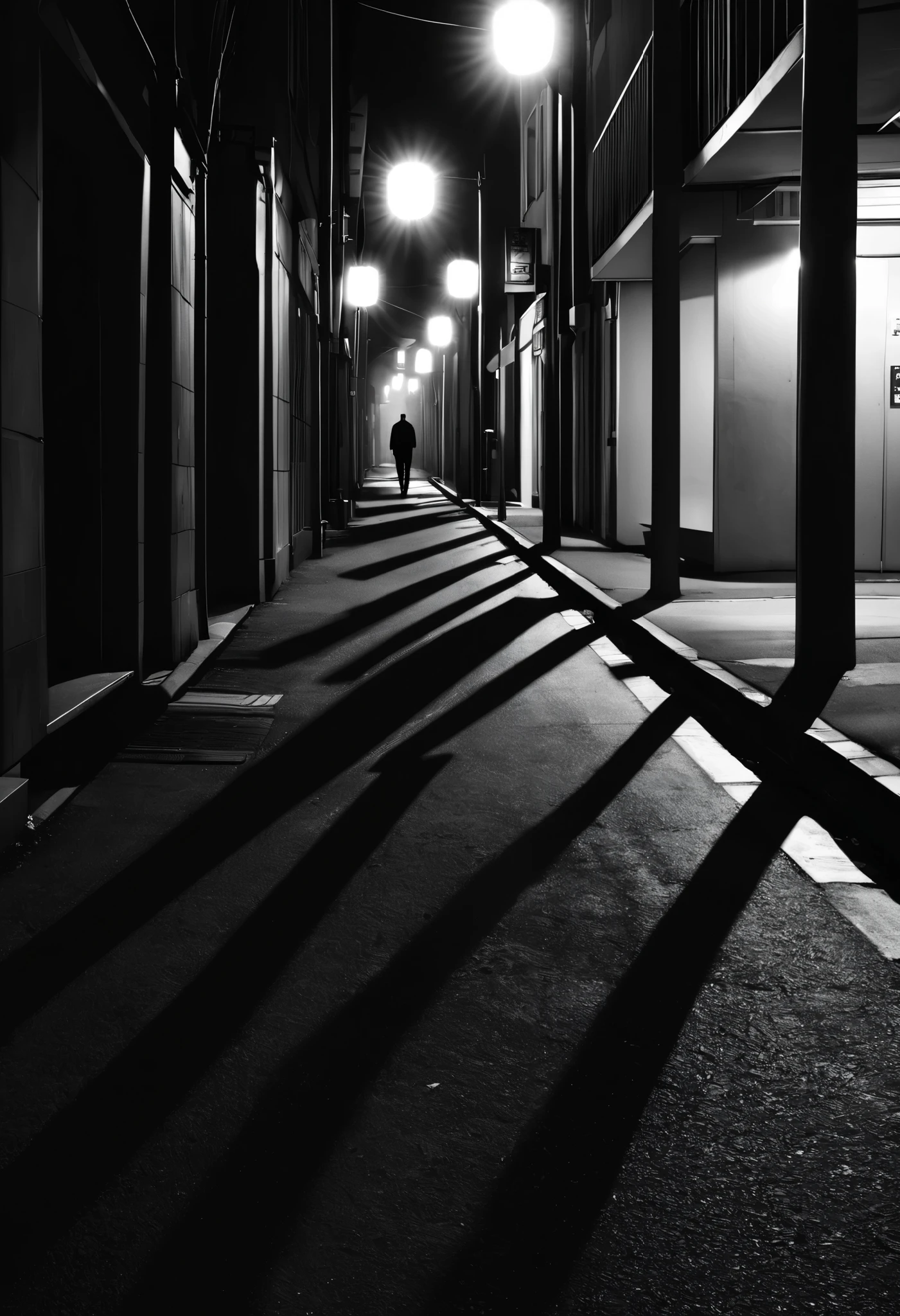 shadows under street lights, Nobody, Shadows Alone, absurdly only shadows walk。