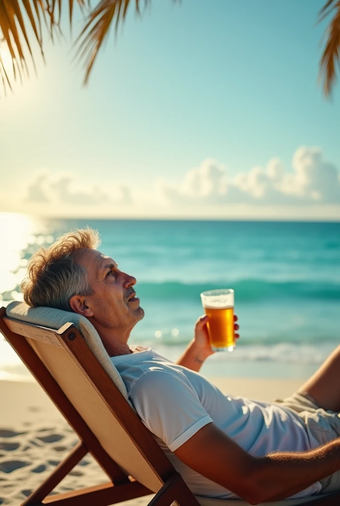 A white man on Chill champus on a beach from Italy