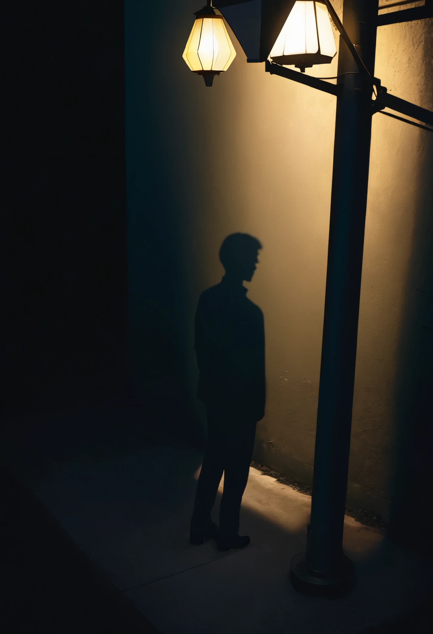 Shadow of a Man Under the Streetlight, (In a space where no one else is、Produce only one person), cryptic image
