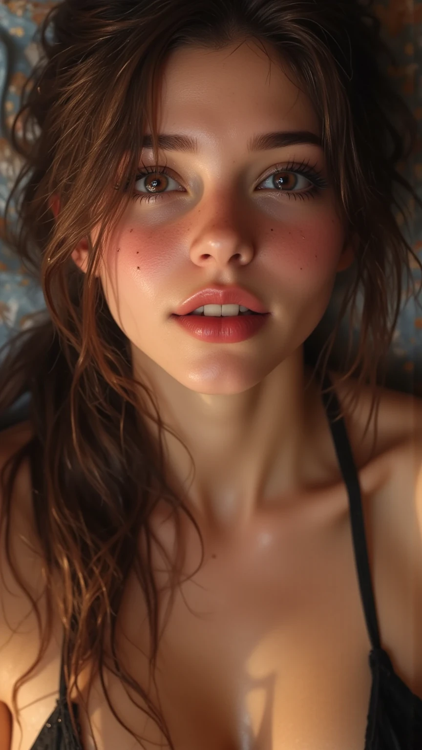 Strong girl on her back looking over her shoulders, long red hair, fair skin, full body, thick thighs, medium breasts, large buttocks, detailed and defined eyes with eyeliner, bikini, thic, 3d render character art, 8k, 3d character art, realistic character concept, unreal 3d engine, detailed