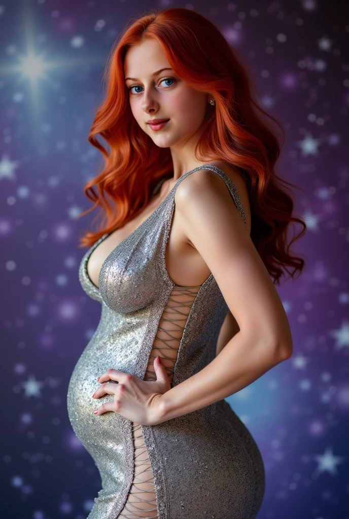 a woman with red hair holding a shiny ball in her hands, Mago Celestial Lindo, goddess of space and time, uma mulher segurando um orbe, portrait of a cosmic goddess, Retrato de uma feiticeira, Artgerm Julie Bell Beeple, feiticeira bonita, Directed by: Alexander Kucharsky, uma bela feiticeira, Retrato da feiticeira feminina