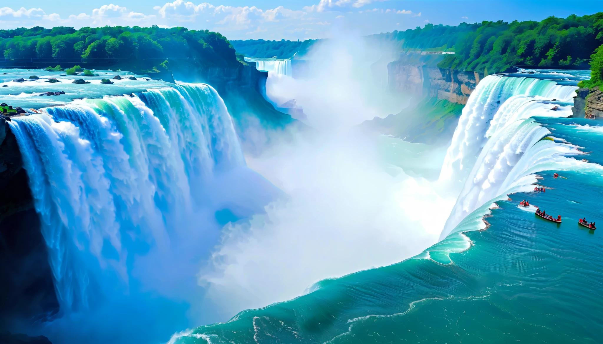 (best quality),(masterpiece:1.2),(very detailed:1.2), Ultra High Resolution ,RAW color photos,8k, large landscape photography , Beautiful landscape, Naked woman with hair around her neck , detailed pictures,written boundary depth,sharp concentration, in the cloud,(Niagara Falls has two tiers),Asahi, beautiful color,written boundary depth,Wide Light,low contrast,backlight,sharp concentration,bright color, Scenery seen from above ,