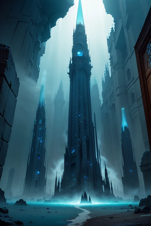 a fantastical underwater citadel in the D&D universe, inspired by the Star Wars franchise,high quality, masterpiece, 8K, extremely detailed, photorealistic, cinematic lighting, dramatic atmosphere, glowing crystals, majestic architecture, mystical energy, fantastical creatures, enchanted waters, otherworldly flora,dramatic lighting,cinematic angle