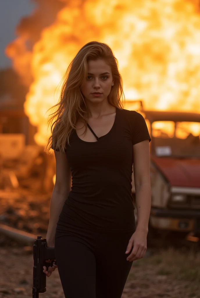((CINEMATIC ACTION SHOT)) close-up (shot by Michael Bay:1.4)(35mm, F/2.8) (DV_Stephanie_Vicious is a movie star, jeans, tank top, boots) (burning city) (explosions background, jumping from a burning building, lens flare) (insanely detailed and intricate, character, hypermaximalist, elegant, ornate, beautiful, exotic, revealing, appealing, attractive, amative, hyper realistic, super detailed, trending on flickr)(close-up) lens flare, destruction, halo, burn effects , mouth open