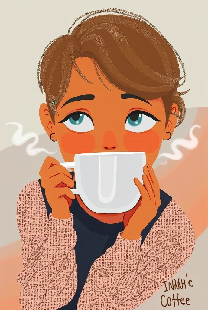 there yes a woman that yes drink a cup of coffee, Drink tea, drink a cup of coffee, Drink coffee, yes ((Have a cup of tea)), Drink coffee, With a cup of hot chocolate, illustration!, coffee smell, swimming in a pool of coffee, woman Drink coffee, Hot Cocoa Drink, digital illustration, author:Yoshitomo Nara