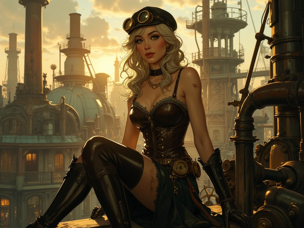 steampunc beautiful a girl animesque locomotive